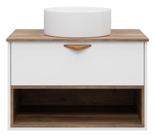 Подвесная тумба под раковину Brevita Bergen BER-07080-19-01-1Я с подсветкой 80см дуб Галифакс олово/белый